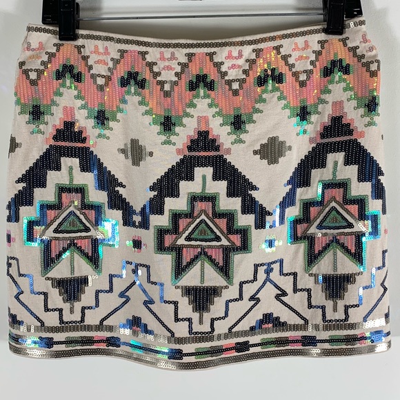 Express Dresses & Skirts - Express Blue Pink Sequin Aztec Tribal Mini Skirt S